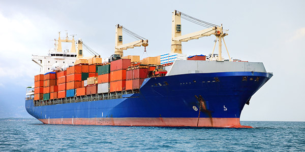 Container vessel carrying international sea freight